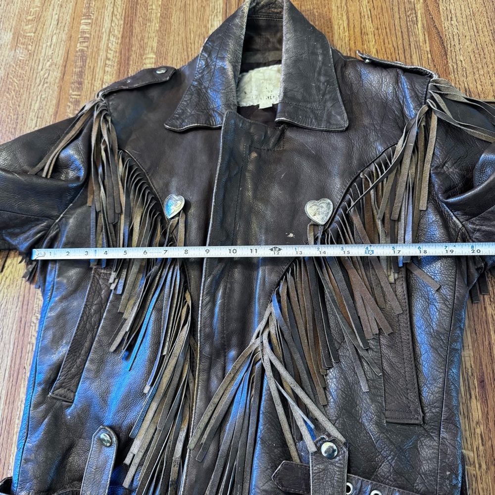 Rare Vintage Women’s (Fureal) Biker Style Fringe Dark Brown Leather Sz 40 - Picture 12 of 16